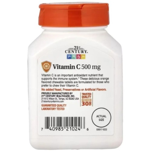 Вітамінно-мінеральний комплекс 21st Century Вітамін C, 500 мг, смак апельсина, Chewable Vitamin C, 110 жувальний (CEN21024)