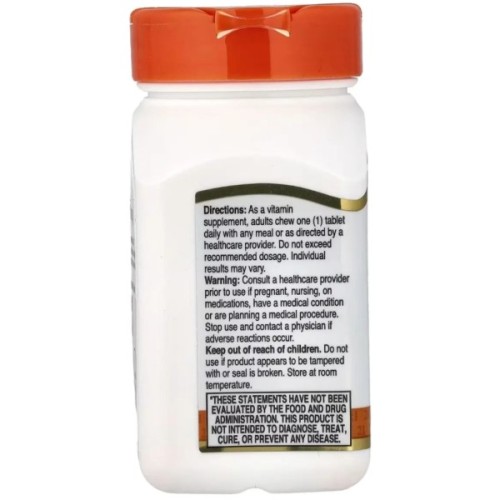 Вітамінно-мінеральний комплекс 21st Century Вітамін C, 500 мг, смак апельсина, Chewable Vitamin C, 110 жувальний (CEN21024)