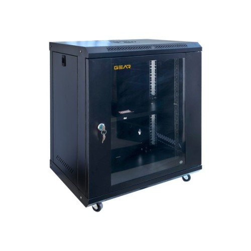 Шафа настінна GEAR 12U 19'' 600x600x600 мм, + полка 19", black (GWMSN-12U-600-600)