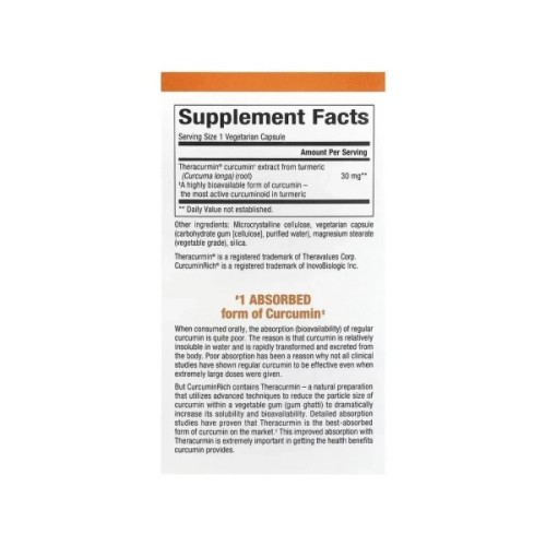 Трави Natural Factors Екстракт куркуміну, теракурмін, 30 мг, CurcuminRich, Theracurmin, 30 (NFS-04542)