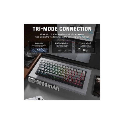 Клавіатура Attack Shark X68 Pro HE RGB Wireless/Bluetooth/USB UA Black (X68PROHEML_AS)