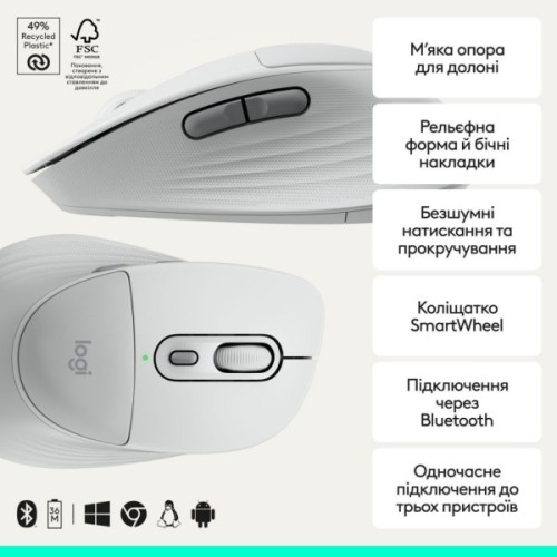 Мишка Logitech Signature Comfort Plus M850L Wireless/USB-C Off-White (910-007716)