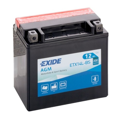 Акумулятор автомобільний EXIDE AGM 12Ah Ев (-/+) (200EN) (ETX14L-BS)