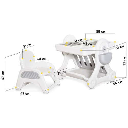 Дитячий стіл Mealux Robin: стіл + стілець (KD-F051 White/Grey)