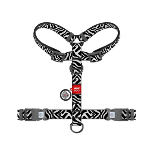 Шлея для собак WAUDOG H-подібна анатомічна Nylon з QR адресником "Зебра" пластиковий фастекс М (344-0055)