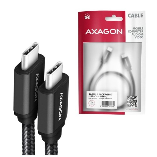 Дата кабель USB-C to USB-C 3.0m v3.2 Gen 1 PD 60W 3A black AXAGON (BUCM3-CM30AB)