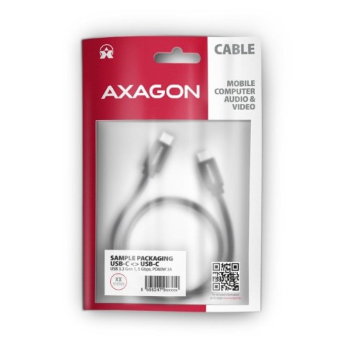 Дата кабель USB-C to USB-C 3.0m v3.2 Gen 1 PD 60W 3A black AXAGON (BUCM3-CM30AB)