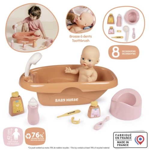 Ігровий набір Smoby Ванна для пупса Бебі Ньорс. Терракотова пудра з аксес., 42 см (7600220383)