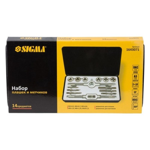 Набір мітчиків і плашок Sigma 14 предм., металевий кейс (1643071)