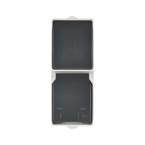 Розетка EMOS + вимикач прохідний вертикальний зовнішній сірий IP44 (A1396.4)