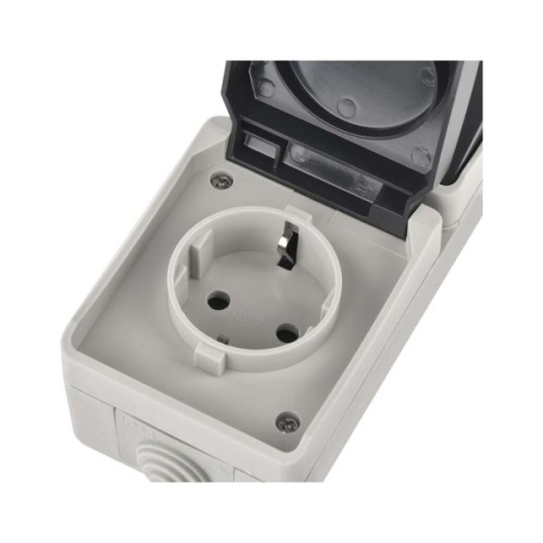 Розетка EMOS + вимикач прохідний вертикальний зовнішній сірий IP44 (A1396.4)