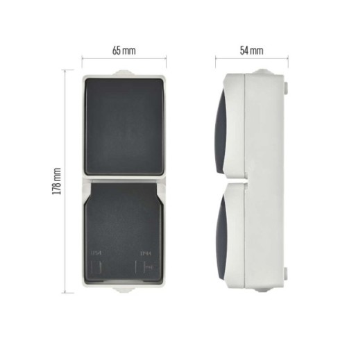 Розетка EMOS + вимикач прохідний вертикальний зовнішній сірий IP44 (A1396.4)