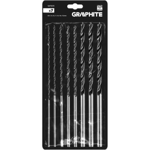 Набір свердл Graphite по дереву, подовжені, 4–8,10,12x300мм, 7шт (54T573)