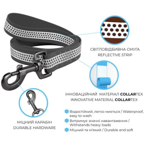 Повідець для собак WAUDOG Waterproof світловідбивний S Ш 15 мм Д 122 см помаранчевий (26034)