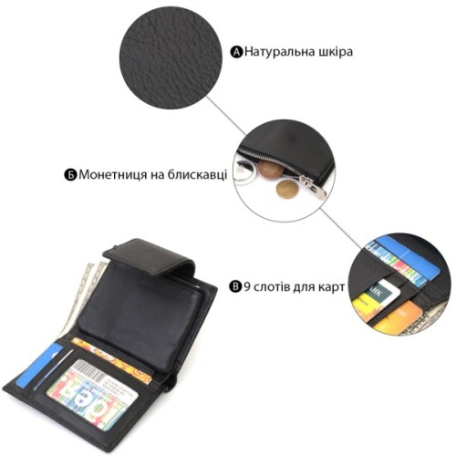 Гаманець ST Leather З натуральної шкіри Чорний (22703)