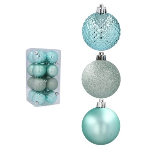 Ялинкова іграшка Chomik пластикові кульки 16 шт, 6 см, мікс бірюзові (5900779832602_1)