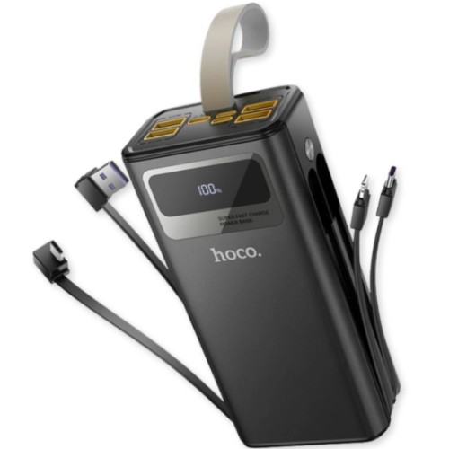 Батарея універсальна HOCO 30000mAh Plentiful 22.5W, built-in cables, LED, Black (DB58 / 715030)