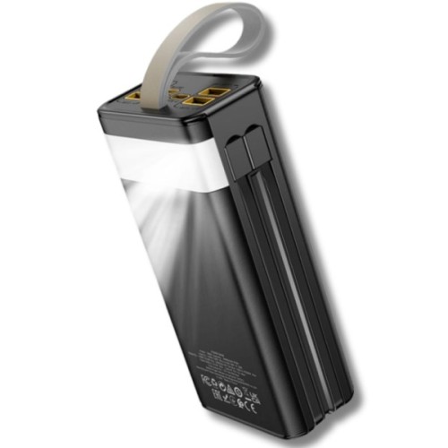 Батарея універсальна HOCO 30000mAh Plentiful 22.5W, built-in cables, LED, Black (DB58 / 715030)