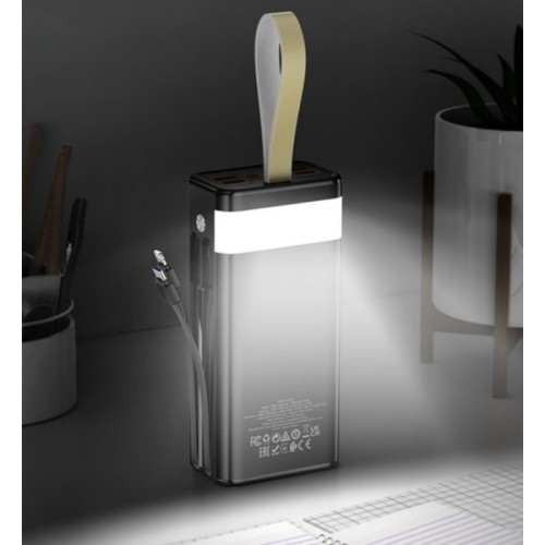 Батарея універсальна HOCO 30000mAh Plentiful 22.5W, built-in cables, LED, Black (DB58 / 715030)