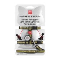 Шлея для котів WAUDOG Nylon з QR-паспортом "Мілітарі" з повідцем XS (329-4026)