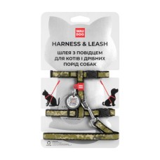 Шлея для котів WAUDOG Nylon з QR-паспортом "Мілітарі" з повідцем XS (329-4026)