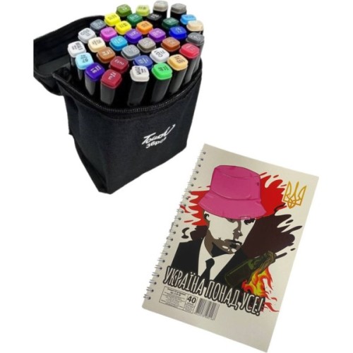 Набір маркерів Touch двосторонніх скетч маркерів 36 шт в чохлі + блокнот А5 (40 арк) в асортименті для хлопчиків (XK-MRK-BOY)