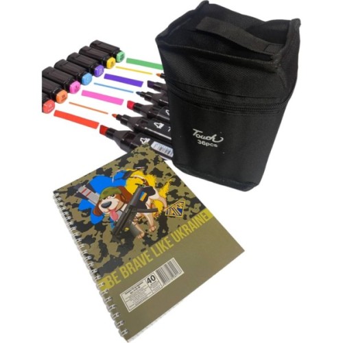 Набір маркерів Touch двосторонніх скетч маркерів 36 шт в чохлі + блокнот А5 (40 арк) в асортименті для хлопчиків (XK-MRK-BOY)