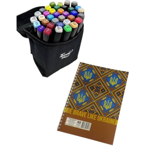 Набір маркерів Touch двосторонніх скетч маркерів 36 шт в чохлі + блокнот А5 (40 арк) в асортименті для хлопчиків (XK-MRK-BOY)
