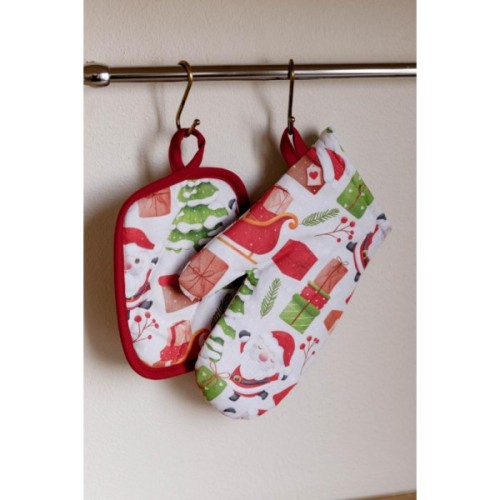 Кухонна прихватка Прованс набір рукавичка та прихватка Санта на білому (035793)