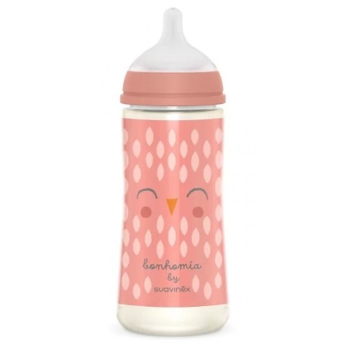 Пляшечка для годування Suavinex Bonhomia, повільний потік, 360 мл, рожева (307837)