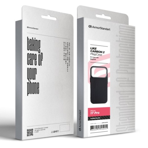 Чохол до мобільного телефона Armorstandart LikeCarbon2 MagCase Apple iPhone 17 Pro Carbon Black (ARM86258)