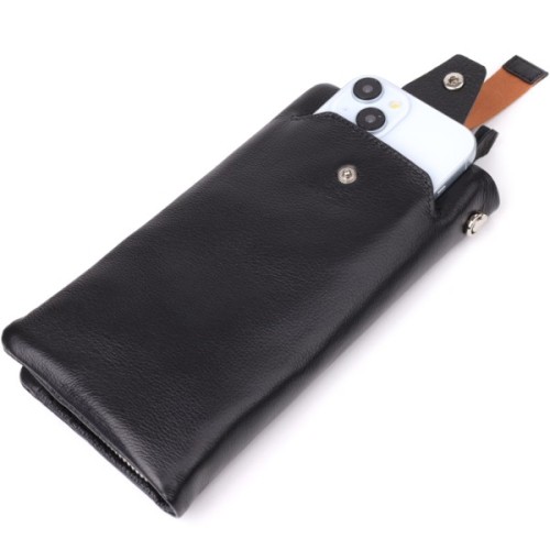 Гаманець ST Leather Шкіряний з відділенням під телефон Чорний (23101)