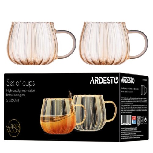 Набір чашок Ardesto Golden Moon 350мл, 2шт, боросилікатне скло, прозорий (AR2635BGG)