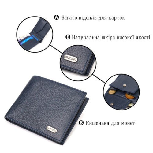 Портмоне Canpellini З натуральної шкіри Синє (21776)