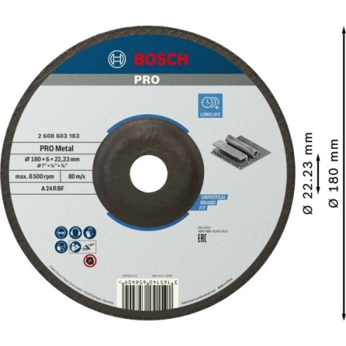 Круг зачистний Bosch Professional для металу 180x6x22.23мм (2.608.603.183)