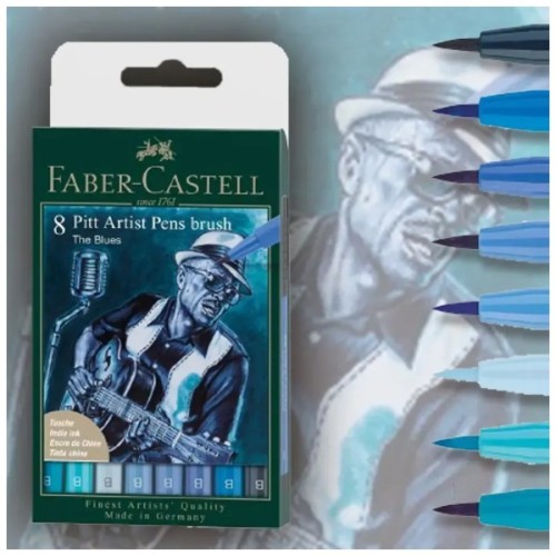Лайнер Faber-Castell набір капілярних ручок пензликів PITT Artist Pens Brush The Blues, 8 кольорів (32113)