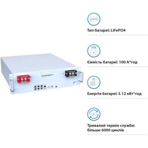 Батарея LiFePo4 Growatt LV 51.2V 100Ah 5.12kWh (Hope 5.0L-B1)