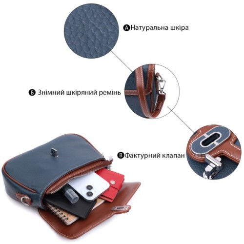 Сумка Vintage З натуральної шкіри Синя (22622)