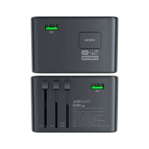 Зарядний пристрій Acefast 5xUSB 75W (3xUSB-C + 2xUSB-A) Gan Z1 Fast Charger (6974316282495)
