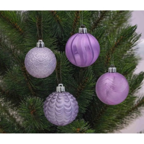 Ялинкова іграшка Chomik пластикові кульки рельєфні і шишки 36 шт, 3,4,6 см, мікс бузкові (5900779832916_2)