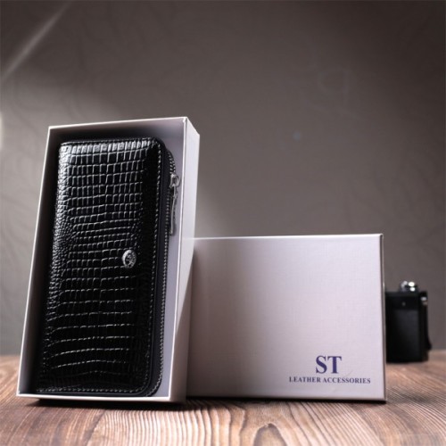 Гаманець ST Leather З натуральної шкіри Чорний (22678)