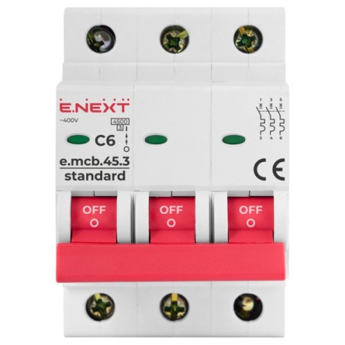Автоматичний вимикач E.NEXT 3-п e.mcb.stand.  6А C ( 4,5кА) (s002029)