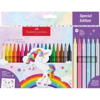 Фломастери Faber-Castell Єдиноріг 18 кольорів + 6 пастельних металиків + наклейки у картонній коробці (32633)