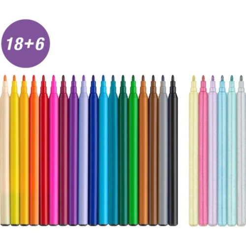Фломастери Faber-Castell Єдиноріг 18 кольорів + 6 пастельних металиків + наклейки у картонній коробці (32633)