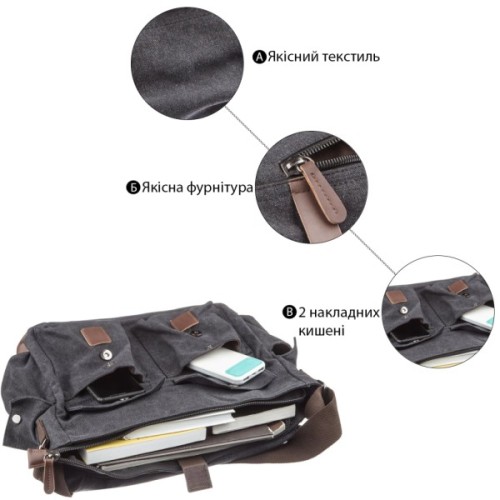 Сумка Vintage На плече текстильна Чорна (20076)