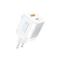 Зарядний пристрій Promate USBC PD25W + USBA QC3.0 18W White (powerport-25ac.white)