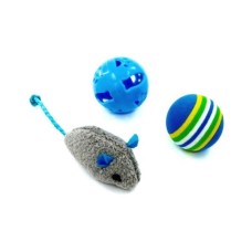 Іграшка для котів Hippie Pet Мишка та два м'ячика, сірий і синій (HIPSET2303005)