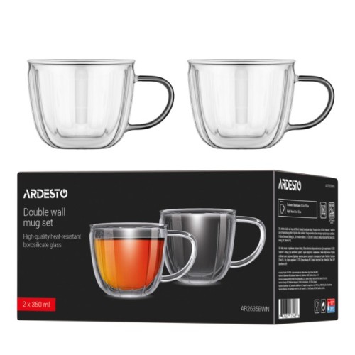 Набір чашок Ardesto 350мл, 2шт, боросилікатне скло, прозорий (AR2635BWN)