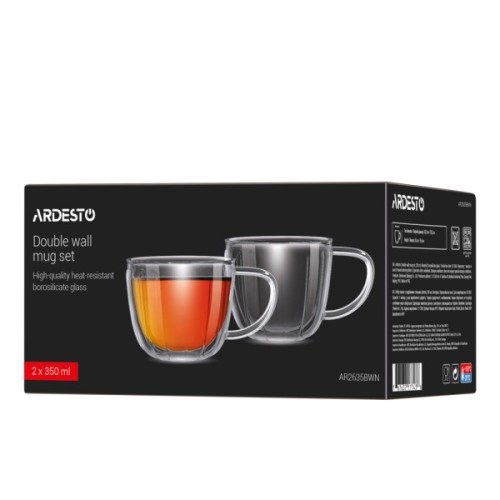 Набір чашок Ardesto 350мл, 2шт, боросилікатне скло, прозорий (AR2635BWN)