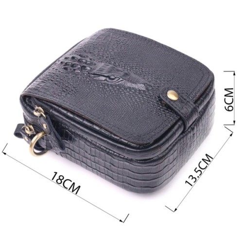 Сумка Vintage Невелика чоловіча з натуральної шкіри з фактурою під крокодила Чорна (21299)